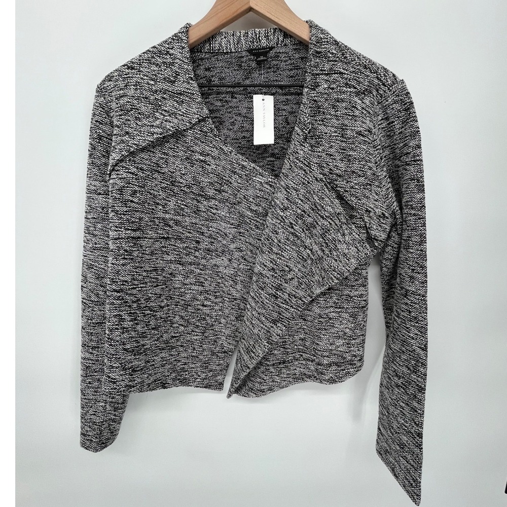 Ann Taylor Drape Front Cardigan Womens Size M Black White Marl Open Front Jacket